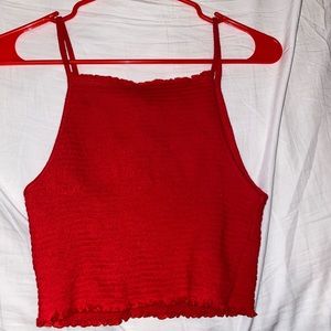 Smocked lettuce-edge red halter cami (Forever 21)